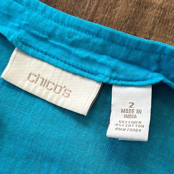 Chico’s size 2 blue beaded linen cotton blend top - Picture 8 of 8